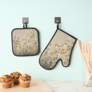 Amber meadow floral oven mitt & pot holder set