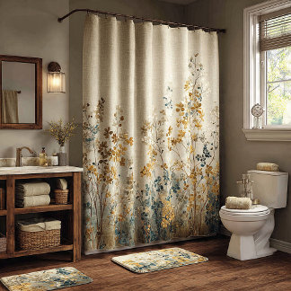 Amber meadow floral shower curtain