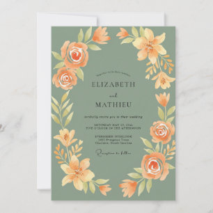 Amber Olive Peony Wedding Invitation
