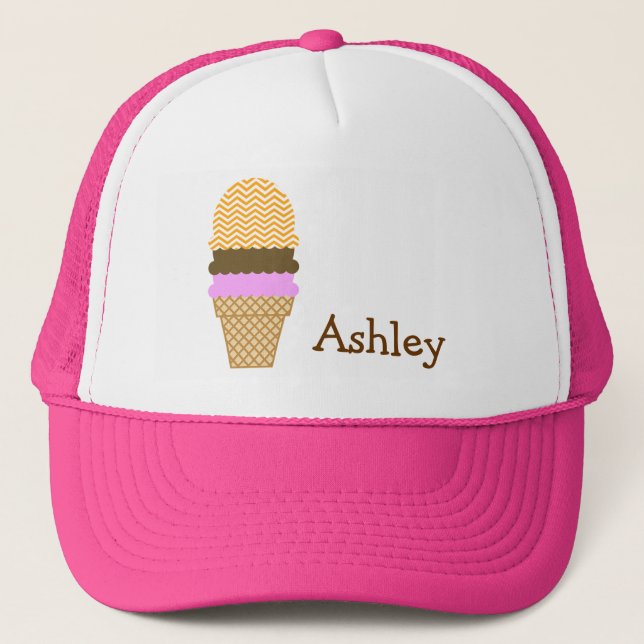 Amber Orange Chevron; Ice Cream Cone Trucker Hat (Front)