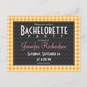Amber Orange Gingham bachelorette party invitation Postcard