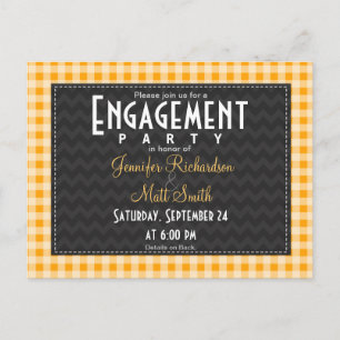 Amber Orange Gingham Engagement Party Invitation Postcard