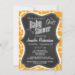 Amber Orange Giraffe Animal Print; Chalkboard Invitation