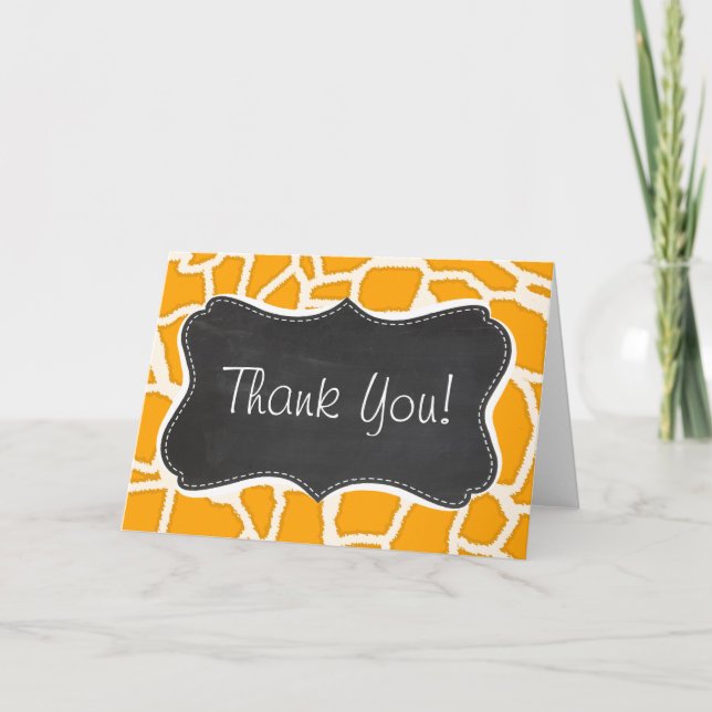 Amber Orange Giraffe Animal Print; Chalkboard Thank You Card (Front)