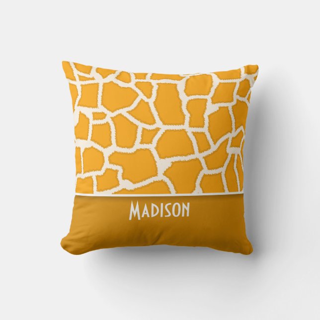 Amber Orange Giraffe Print; Personalised Cushion (Front)
