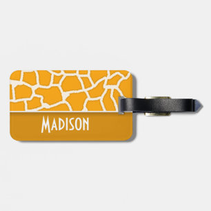 Amber Orange Giraffe Print; Personalised Luggage Tag