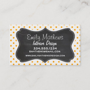 Amber Orange Polka Dots; Chalkboard look Business Card