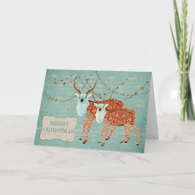Amber Ornate Deer Christmas Card (Front)