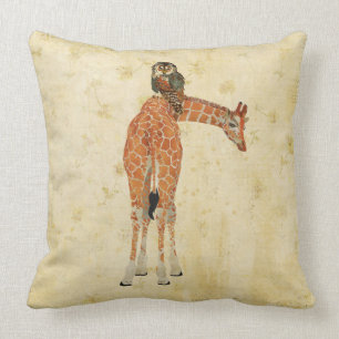 Amber Ornate Giraffe & Owl Floral Pillow