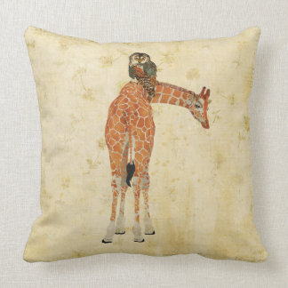 Amber Ornate Giraffe & Owl Floral Pillow