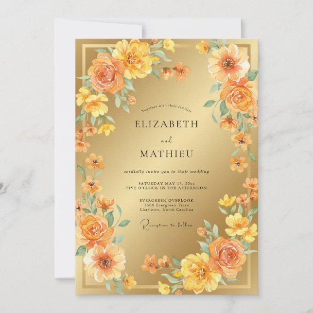 Amber Painted Gold Wedding Invitation (Front)