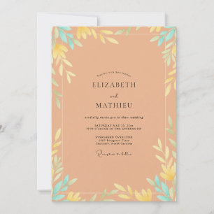 Amber Painted Leaf Wedding Invitation