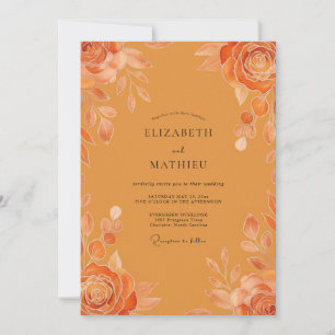 Amber Painted Rose Wedding Invitation