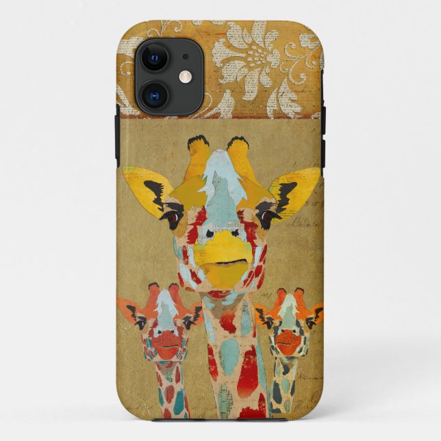 Amber Peeking Giraffes Gold Damask  iPhone Case (Back)