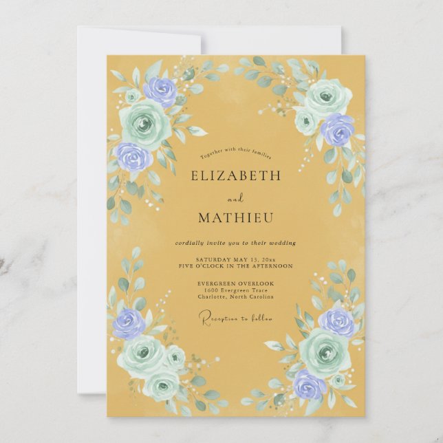 Amber Periwinkle Wildflower Wedding Invitation (Front)