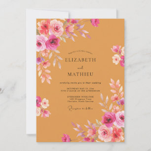 Amber Pink Floral Wedding Invitation
