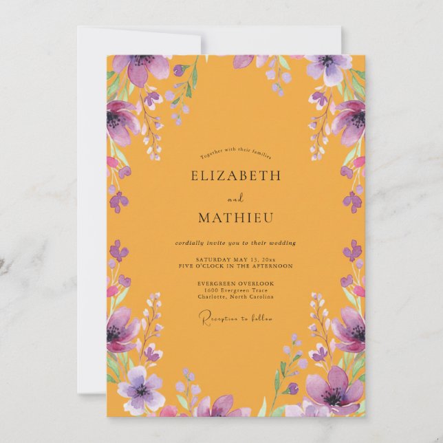 Amber Purple Poppy Wedding Invitation (Front)
