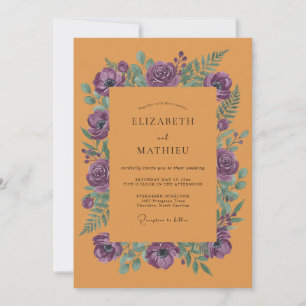 Amber Purple Ranunculus Eucalyptus Wedding Invitation
