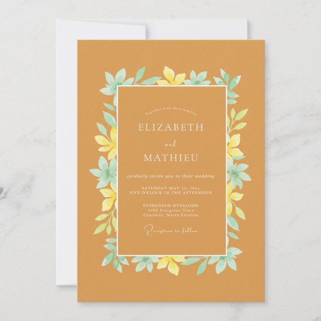 Amber Radiant Botanical Wedding Invitation (Front)