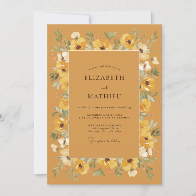 Amber Radiant Floral Wedding Invitation (Front)