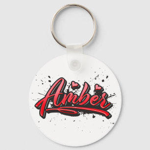 Amber red Heart Graffiti Schlüsselanhänger Key Ring