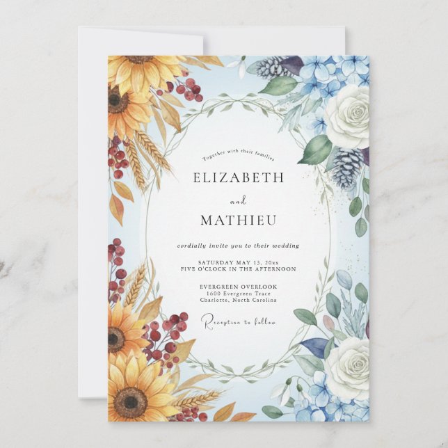 Amber Sky Sunflower Eucalyptus Wedding Invitation (Front)