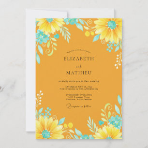 Amber Sunflower Painted Wedding Invitation