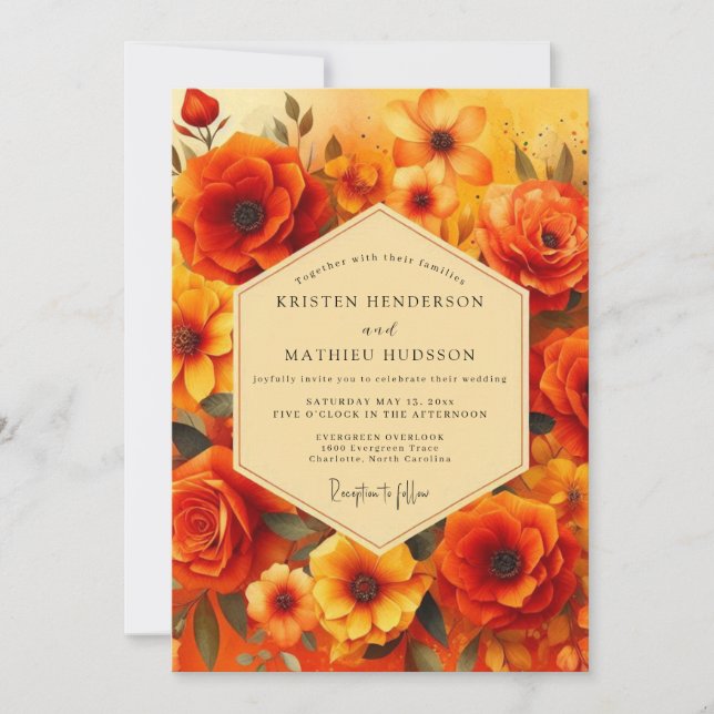 Amber Sunset Flora Wedding Invitation (Front)