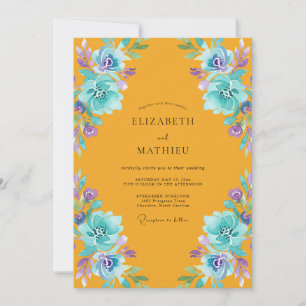 Amber Turquoise Bloom Wedding Invitation