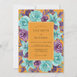 Amber Turquoise Rose Wedding Invitation