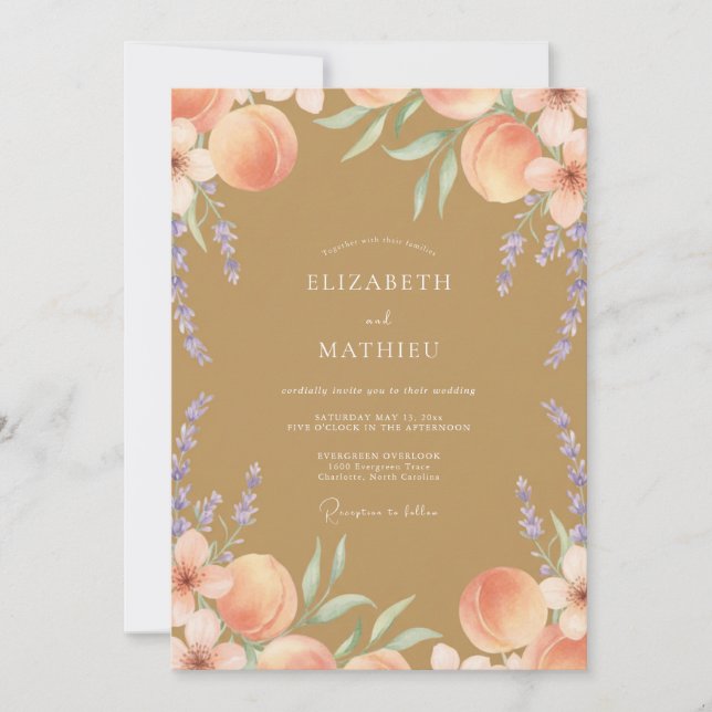 Amber Violet Peach Eucalyptus Wedding Invitation (Front)