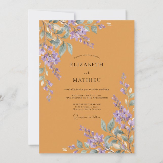 Amber Vivacious Wisteria Wedding Invitation (Front)