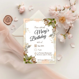 Amber Watercolour Florals Birthday Invitation