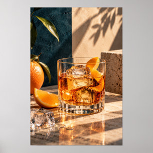 Amber Whiskey Cocktail with Orange Twist – Luxury Poster