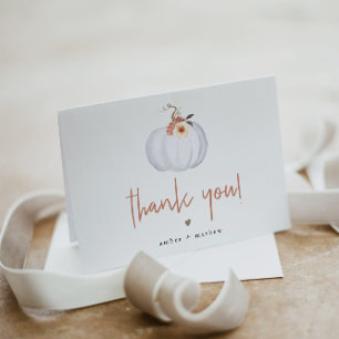 AMBER White Pumpkin Cute Orange Fall Floral Thank You Card