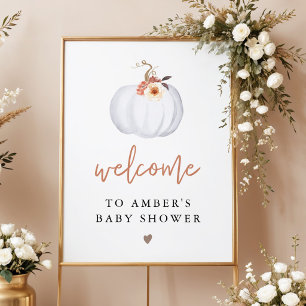 AMBER White Pumpkin Fall Baby Shower Welcome Poster