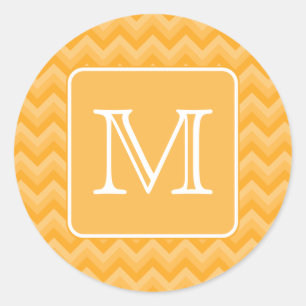Amber Yellow Chevron Pattern. Custom Monogram. Classic Round Sticker