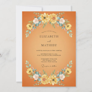 Amber Yellow Floral Wreath Wedding Invitation