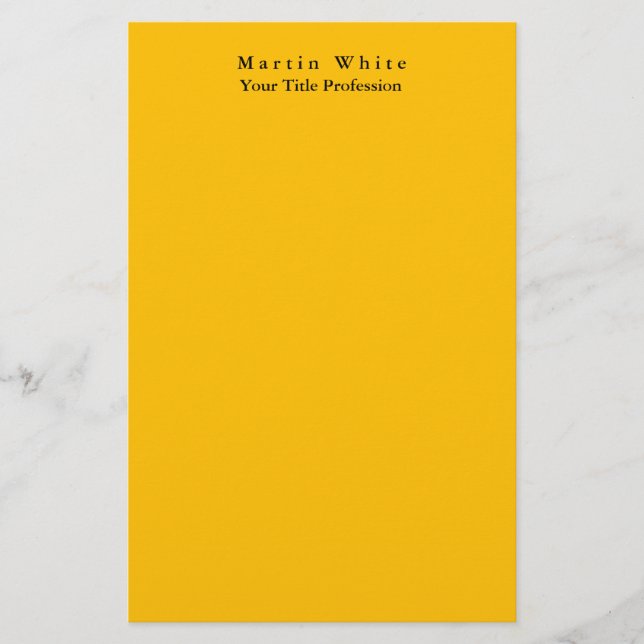 Amber Yellow Plain Elegant Professional Modern Stationery (Front)