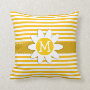 Amber Yellow Stripes; Daisy Cushion