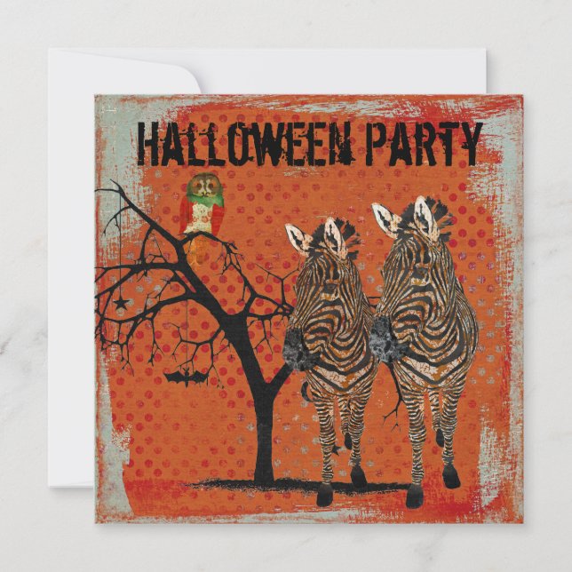 Amber Zebras & Rose Owl Halloween Invitation (Front)