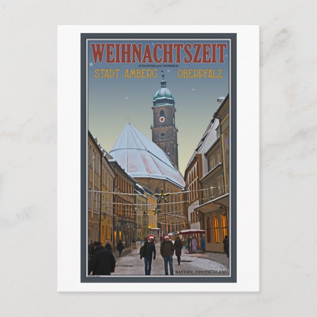 Amberg Christmas - Rathausstrasse Holiday Postcard (Front)