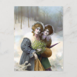 Amberwood Stroll, Vintage Christmas Scene Holiday Postcard