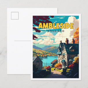 Ambleside England vintage travel illustration Postcard