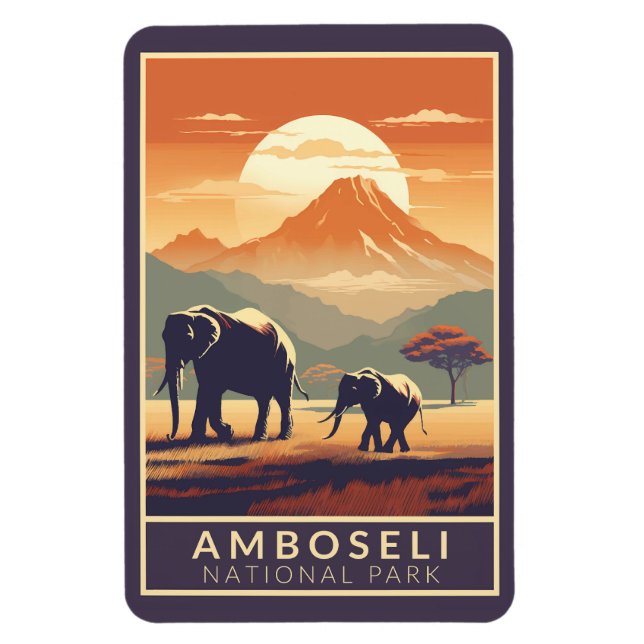 Amboseli National Park Kenya Travel Art Vintage Magnet (Vertical)