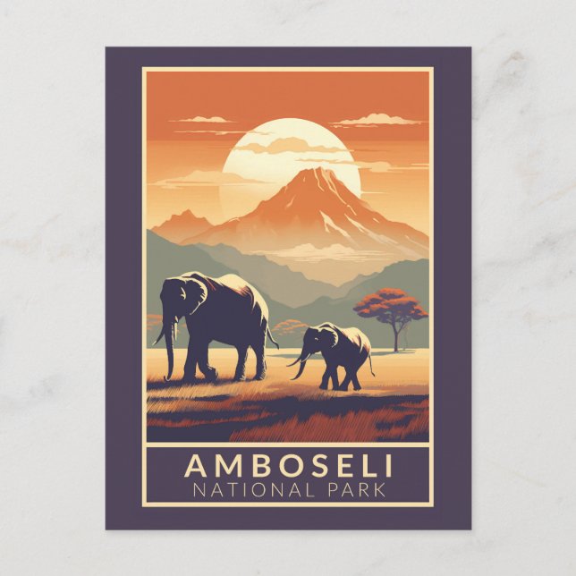 Amboseli National Park Kenya Travel Art Vintage Postcard (Front)
