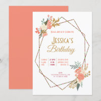 Ambrose Coral Floral Geometric Feminine Birthday