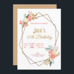 Ambrose Coral Floral Geometric Frame 40th Birthday Invitation<br><div class="desc">Invite your guests in style to your 40th birthday party with this elegant design of Ambrose Coral and cream coloured florals at the top left and bottom right corners of a colourful geometric frame. Easily personalise the text to your own details. You can also change the font styles and colours...</div>