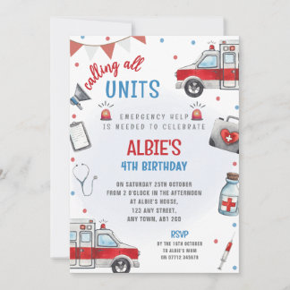Ambulance Birthday Invite First Responder Medic