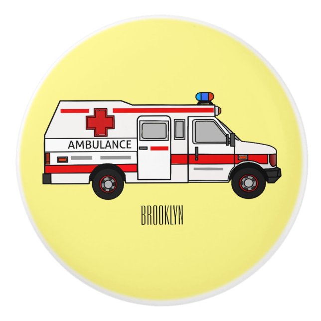 Ambulance cartoon illustration ceramic knob (Front)